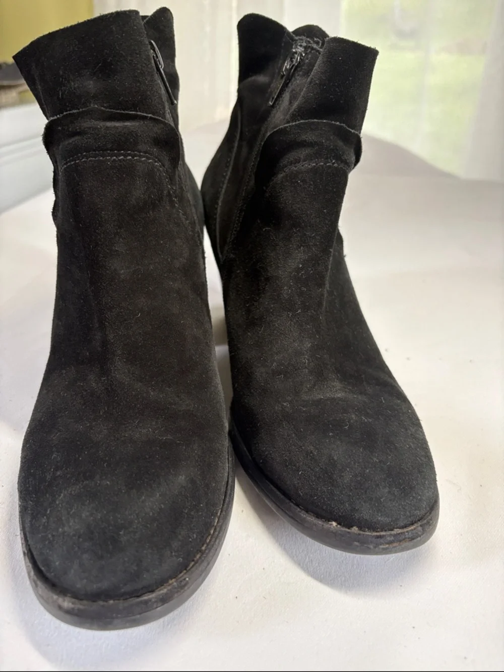 Paul Green Black Suede Ankle Booties with Stacked Heel 5.5